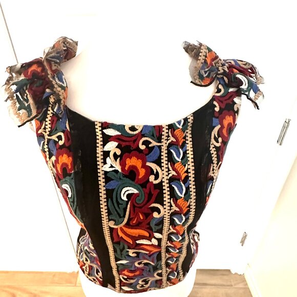 Beautiful Eva Franco Embroidered Corset Top Ruffled Shoulder Medium - Picture 2 of 7